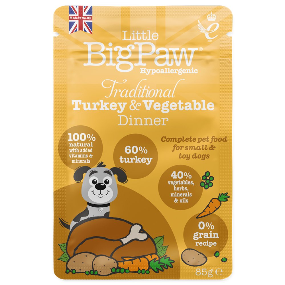 Little Big Paw Wet Dog Pouch Small Breed Traditional Turkey & Veg Dinner 12x85g