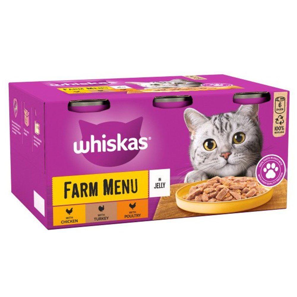 Whiskas 1+ Cat Tins Farm Menu in Jelly 4x6x400g
