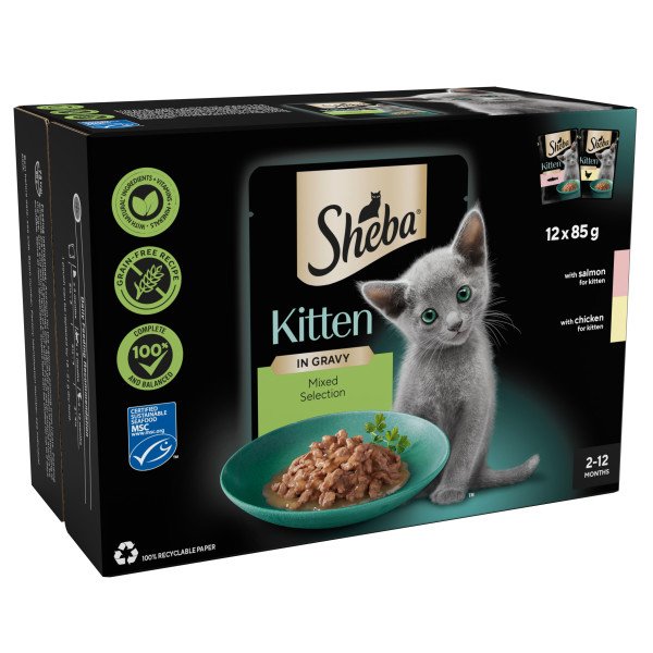 Sheba Sauce Collection Kitten Mixed Selection in Gravy Pouches 4x12x85g