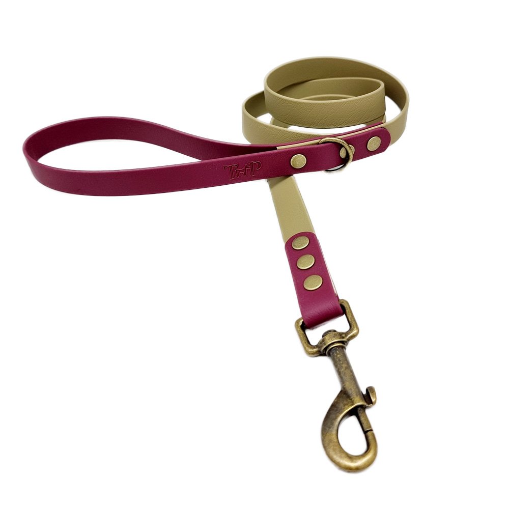 Trinkety Paws Country Collection Biothane Dog Lead Sandstone/Burgundy 120cm 16mm