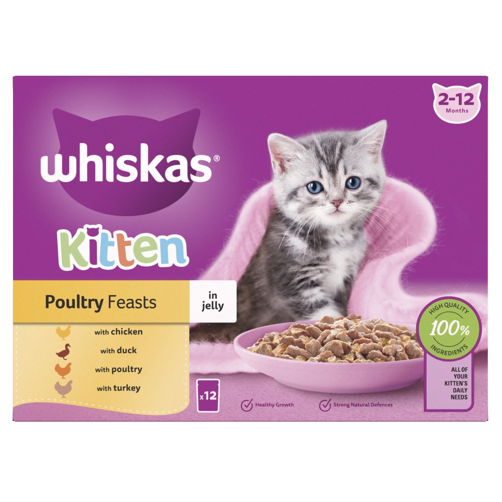 Whiskas Pouch 2-12mths Kitten Poultry Feasts in Jelly 4x12x85g
