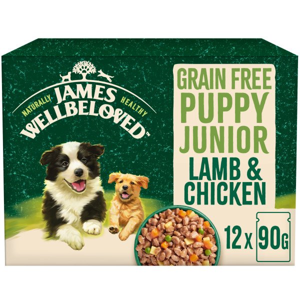 James Wellbeloved Dog Grain Free Puppy Lamb and Chicken in Gravy Pouch 12x90g