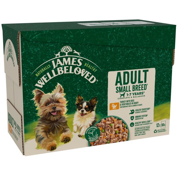James Wellbeloved Small Dog Adult Turkey with Rice in Gravy Pouch 12x90g