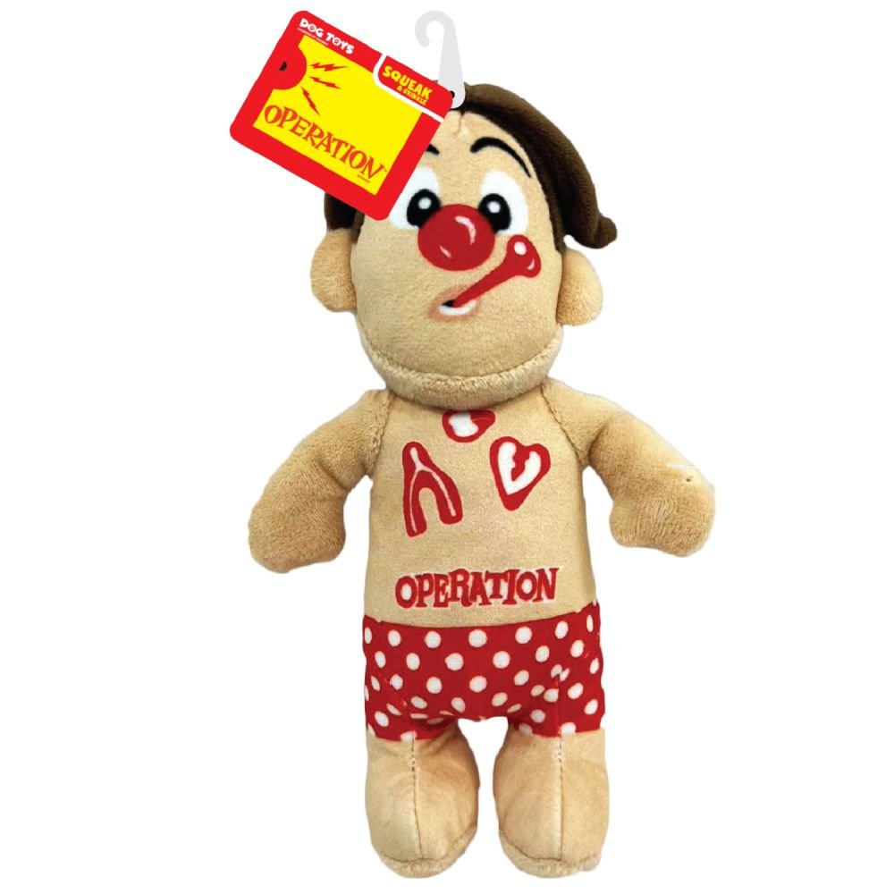 Hasbro Dog Toys Operation Squeak and Crinkle Cavity Sam 10in Tan/Red 1x2